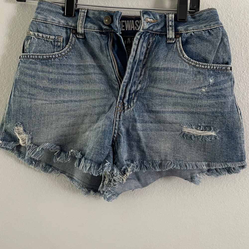 Rewash Blue Distressed Jean Shorts High-Waisted